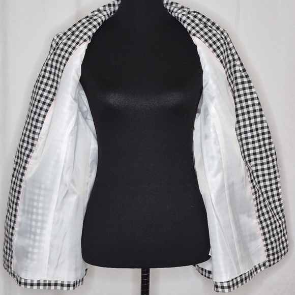 Talbots Classic Blazer Linen / Cotton Blend B&W Gingham NWOT *Flaw - Size 14WP - Picture 12 of 15